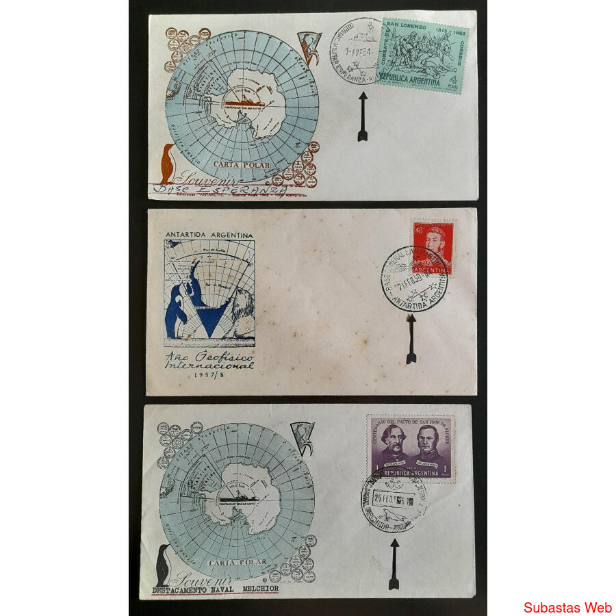 ARGENTINA. LOTE DE 3 ANTIGUOS SOBRES DE BASES ANTÁRTICAS. VE