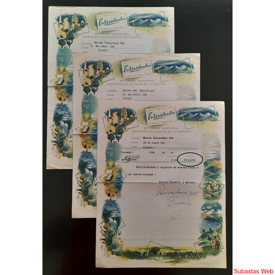 1950 3 ANTIGUOS TELEGRAMAS DE FELICIDAD PARA RECIÉN CASADOS!