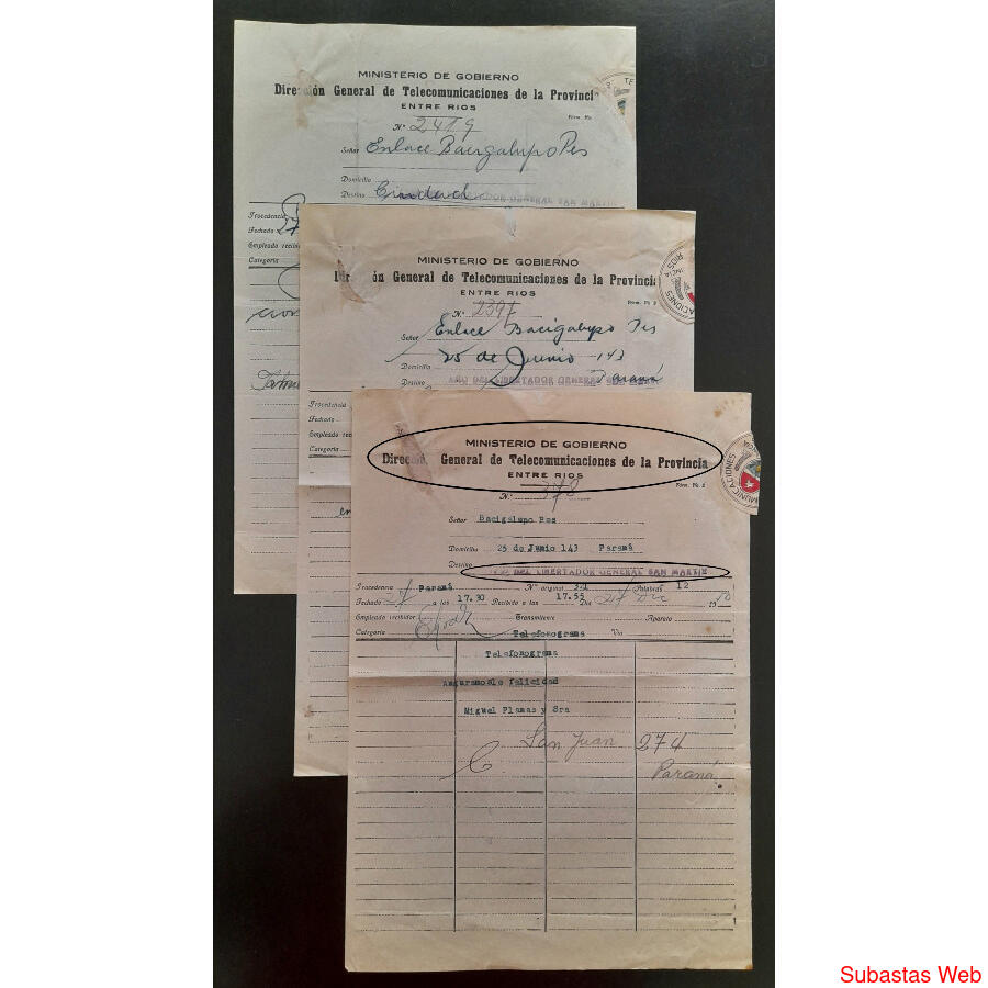 1950. 3 ANTIGUOS TELEGRAMAS COMUNES DE LA Pcia de ENTRE RÍOS