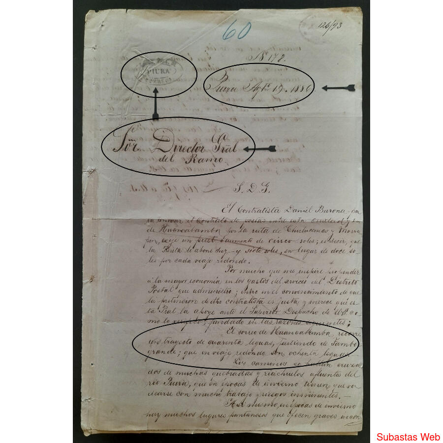 PERÚ 1886 ANTIGUO MANUSCRITO ORIGINAL DEL CORREO DE PIURA!!!