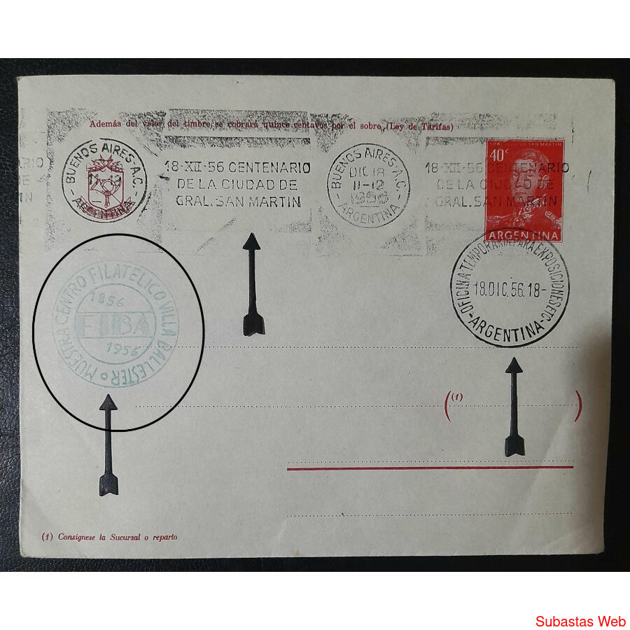 1956 ENTERO CON GOMIGRAFO DE EVENTO FILATELICO DE F.I.B.A.