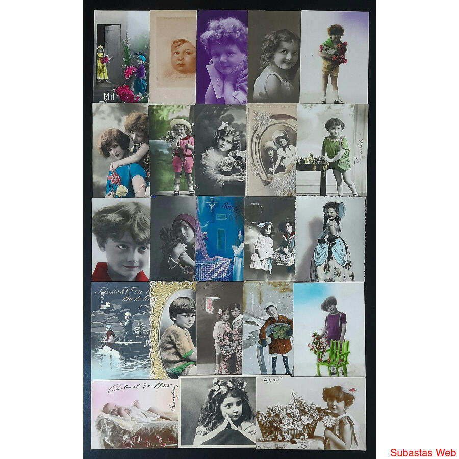 NIÑOS MARAVILLOSO LOTE DE 23 ANTIGUAS POSTALES ROMÁNTICAS #3