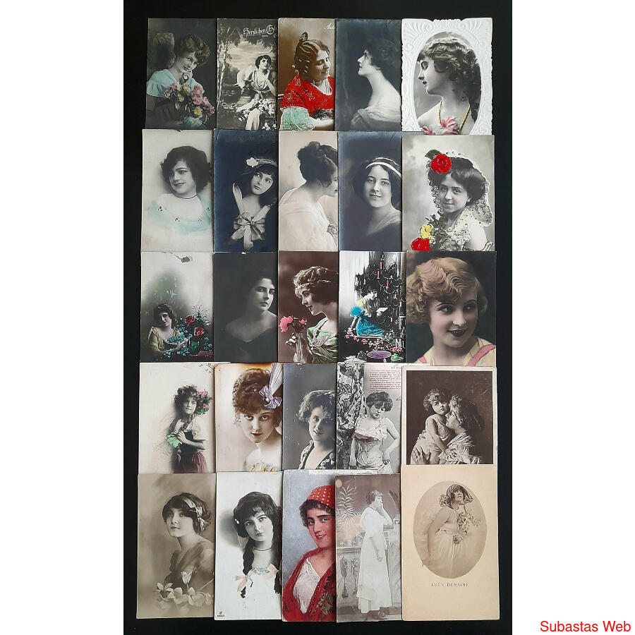MUJERES HERMOSO LOTE DE 25 ANTIGUAS POSTALES ROMÁNTICAS #1