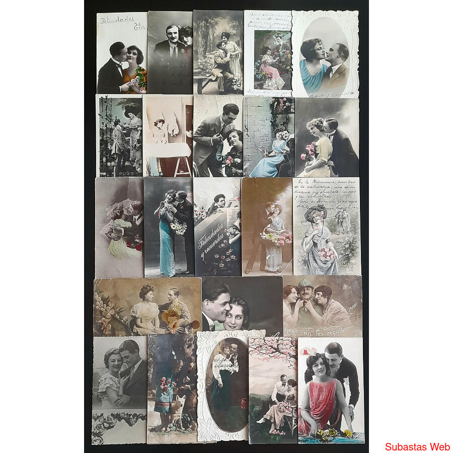 NOVIOS FANTÁSTICO LOTE DE 23 ANTIGUAS POSTALES ROMÁNTICAS