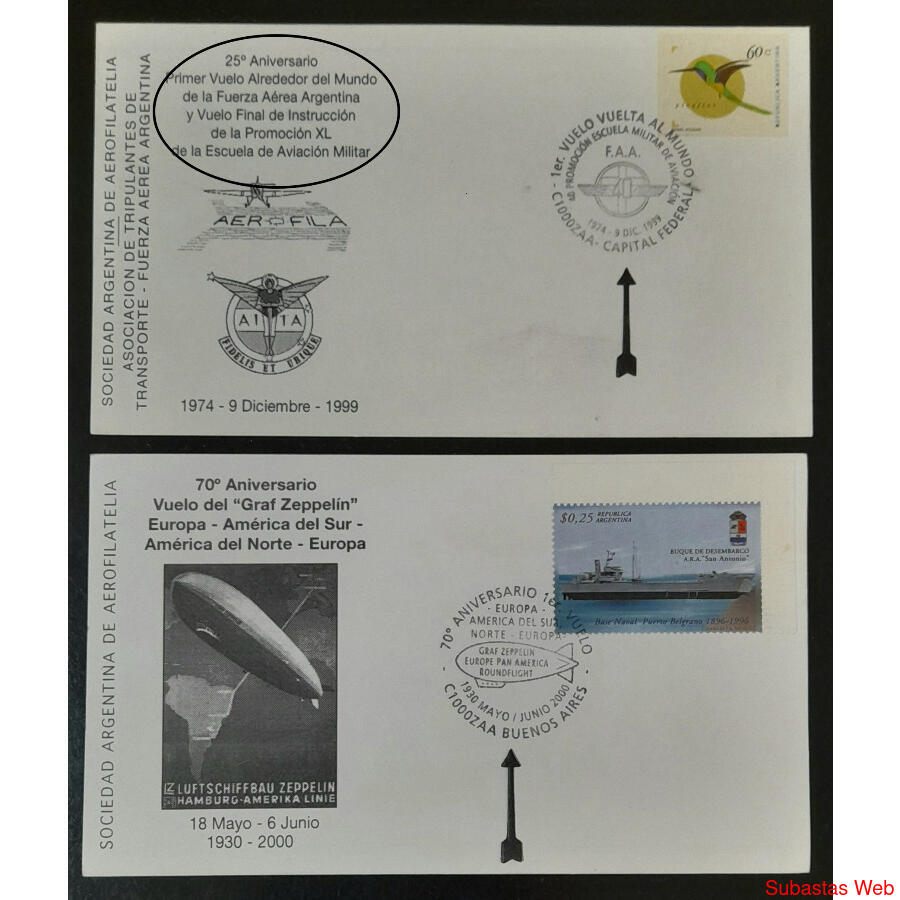 2 TARJETAS CONMEMORATIVAS ANIVERSARIO DE VUELOS HISTÓRICOS!!