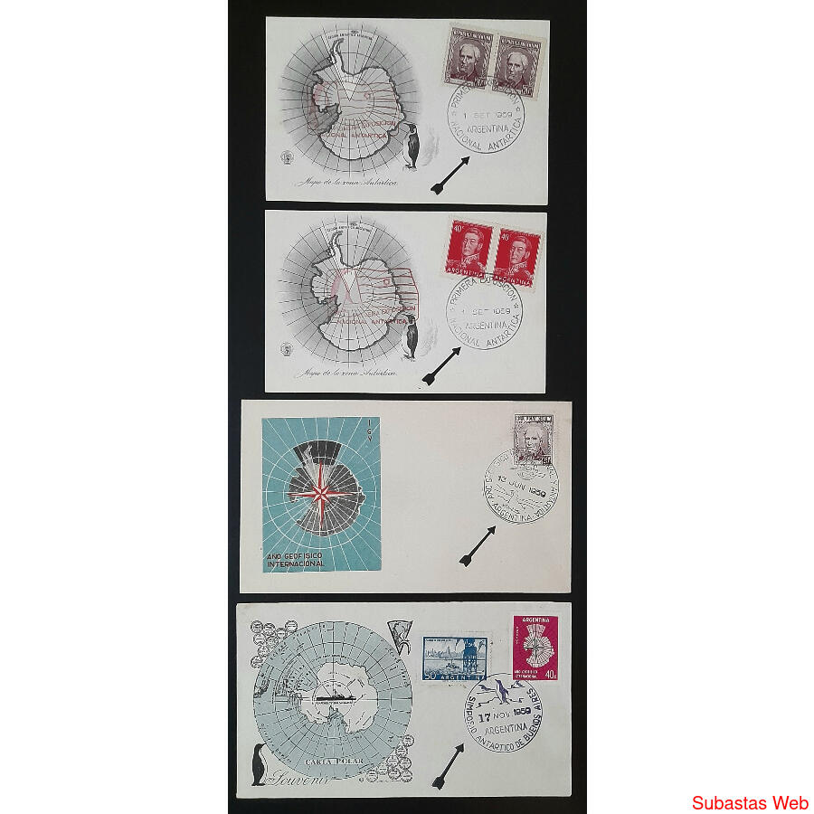 1959 SOBRES y TARJETAS CON  MATASELLOS DE EVENTOS ANTÁRTICOS
