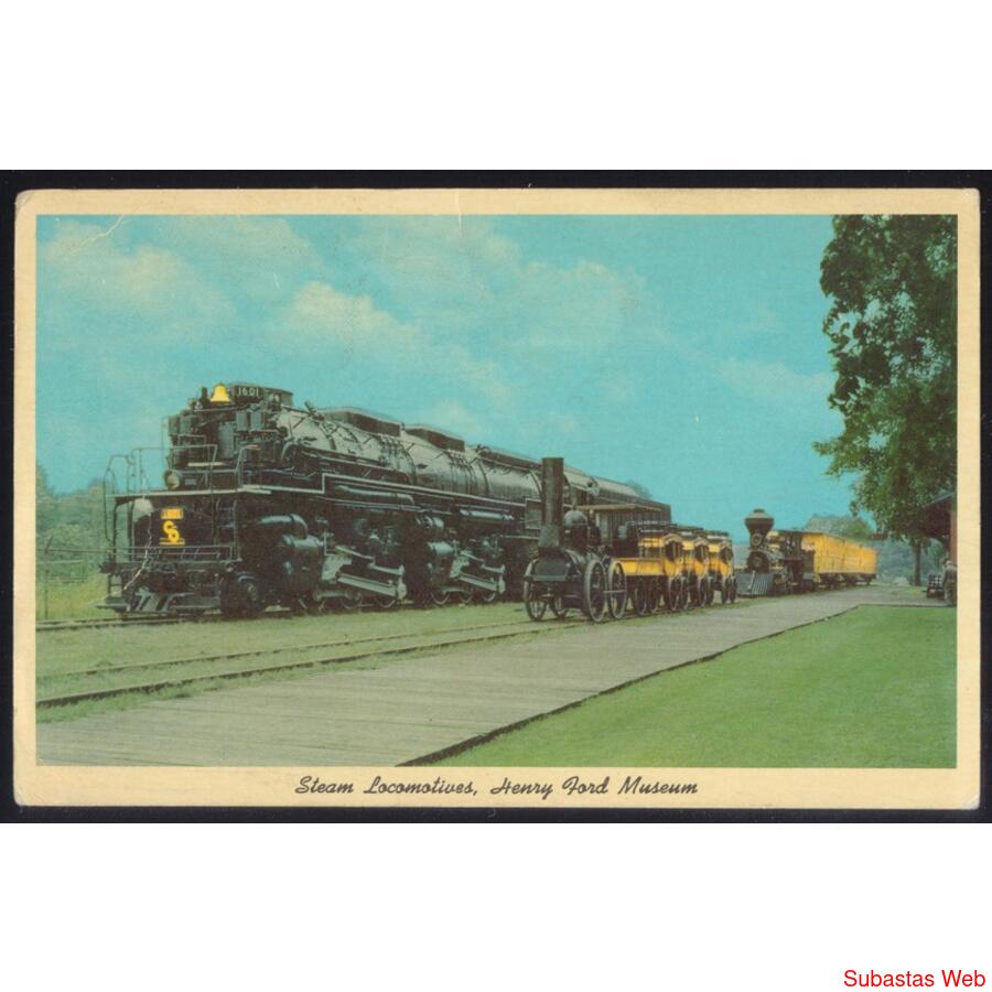 USA. HERMOSA TARJETA POSTAL C/ VISTA DE ANTIGUAS LOCOMOTORAS