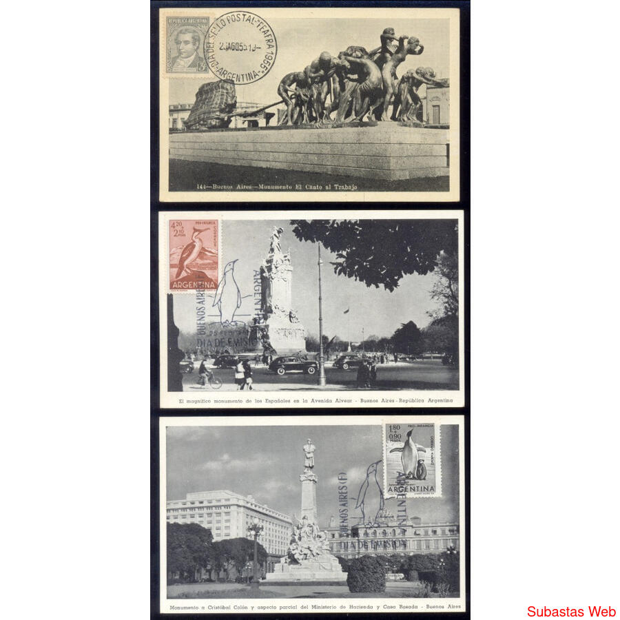 ARGENTINA 3 ANTIGUAS TARJETAS POSTALES DE NOTABLES MONUMENTO