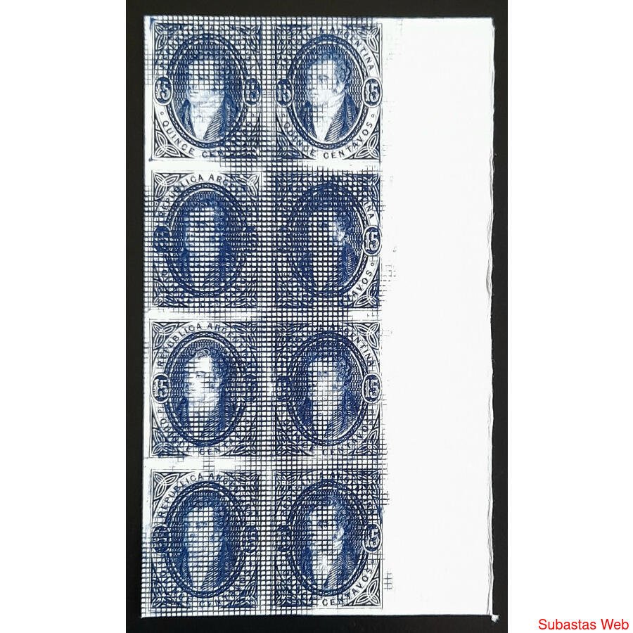 ARGENTINA GJ22 RIVADAVIA 15c  BLOCK BH x8 REIMPRESIÓN PALEY