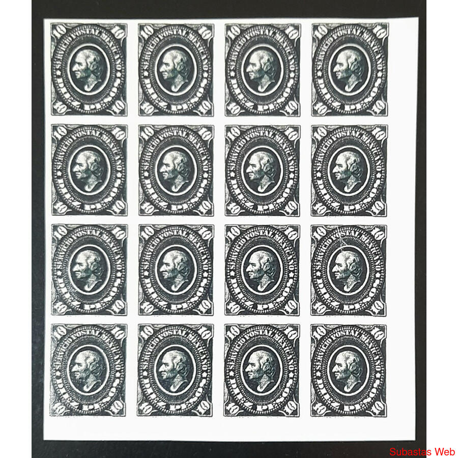 MÉXICO 1882 ESPLENDIDA REIMPRESIÓN BLOQUE x 16 EJEMPLARES!