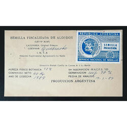 ANTIGUA TARJETA CON HERMOSO SELLO FISCAL SEMILLAS DE ALGODÓN