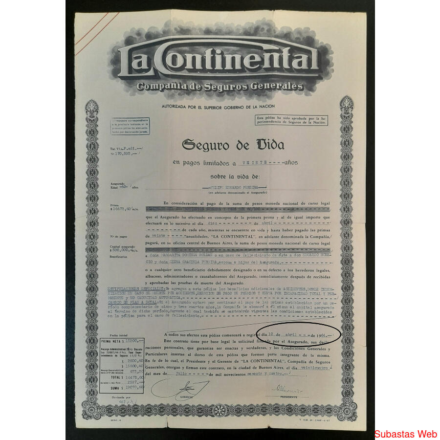 ARGENTINA. 2 ANTIGUAS y ARTÍSTICAS PÓLIZAS DE SEGURO DE VIDA