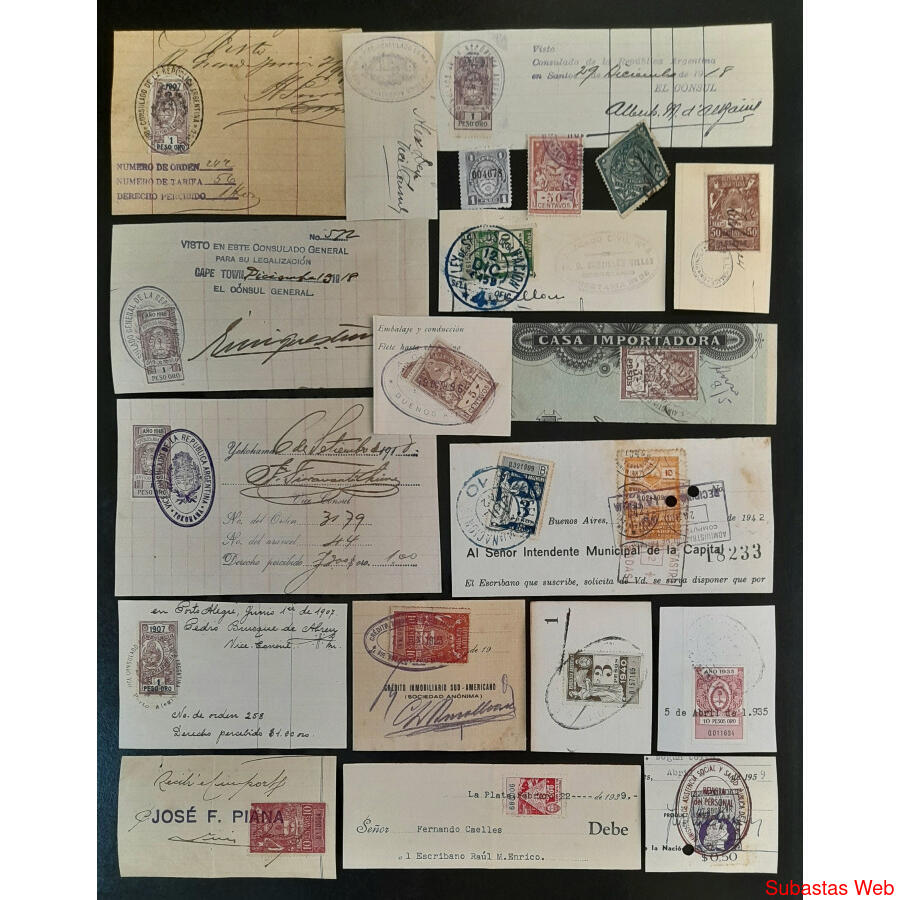 ARGENTINA. ESPECTACULAR LOTE FRAGMENTOS CON SELLOS FISCALES