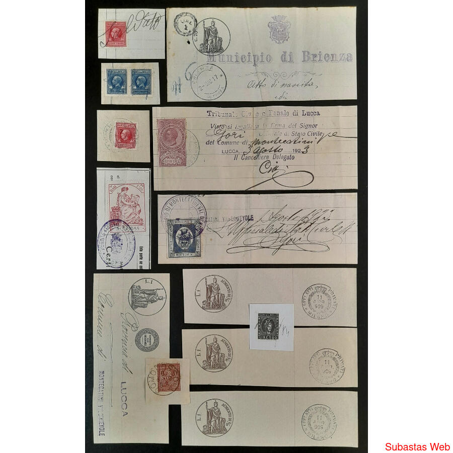 ITALIA. PEQUEÑO PERO INTERESANTE LOTE DE SELLOS FISCALES