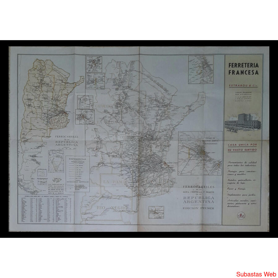 ARGENTINA TREMENDO MAPA PEUSER DE FERROCARRILES ARGENTINOS!!