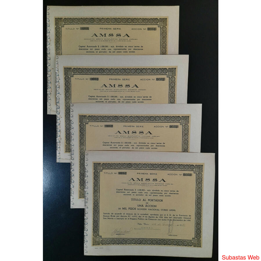 ARGENTINAS 4 ACCIONES AL PORTADOR *AMSSA ASOCIACIÓN MEDICA*