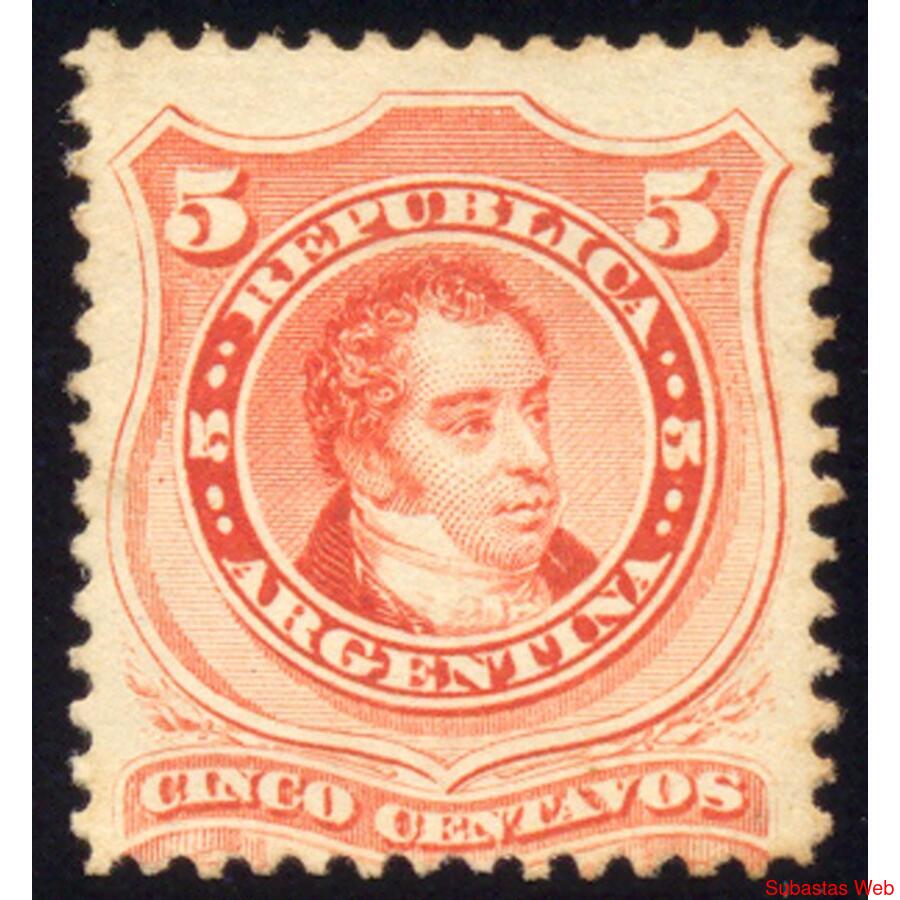 ARGENTINA GJ38. 1867 **RIVADAVIA 5c** NUEVO. U$40,00