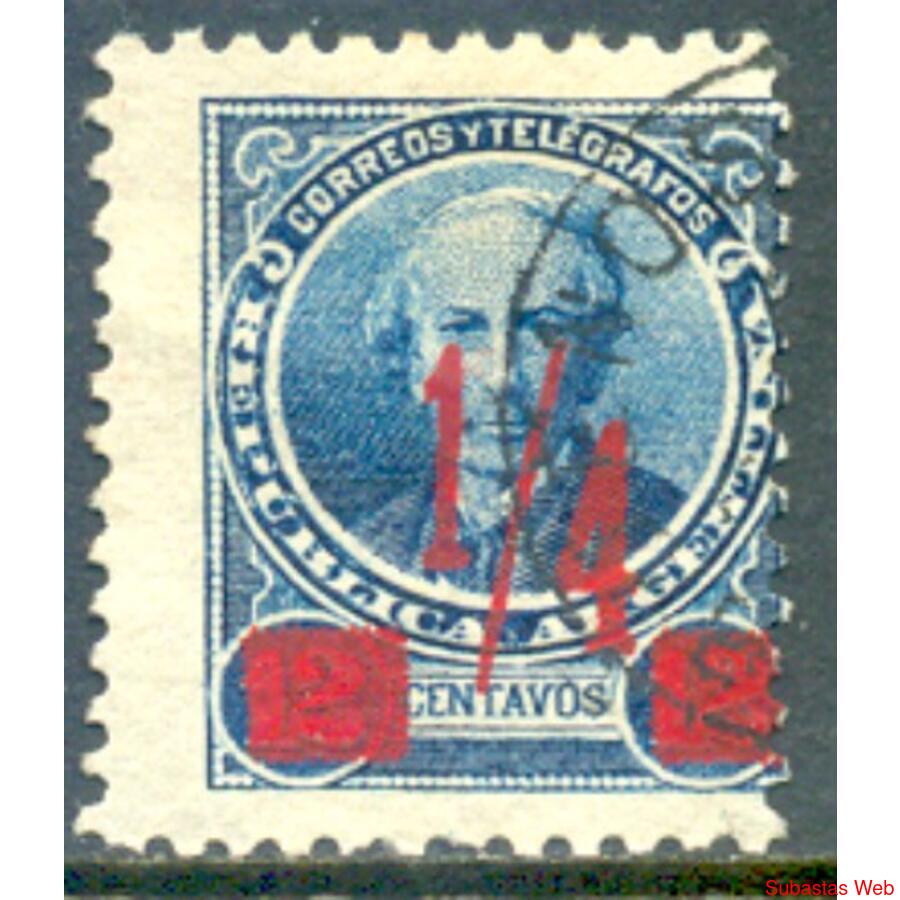 ARGENTINA GJ134. ALBERDI SOBRECARGADO DENTADO MUY DESPLAZADO