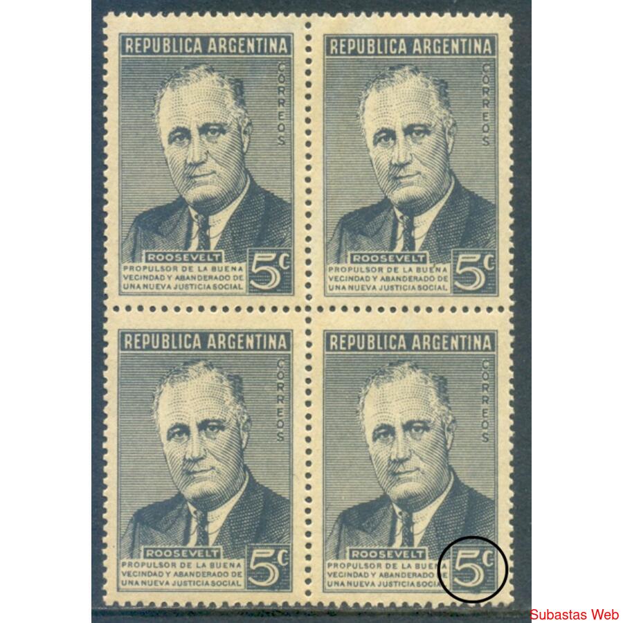 ARGENTINA GJ927 ROOSEVELT CUADRO MINT CON VARIEDAD ÚNICA!!