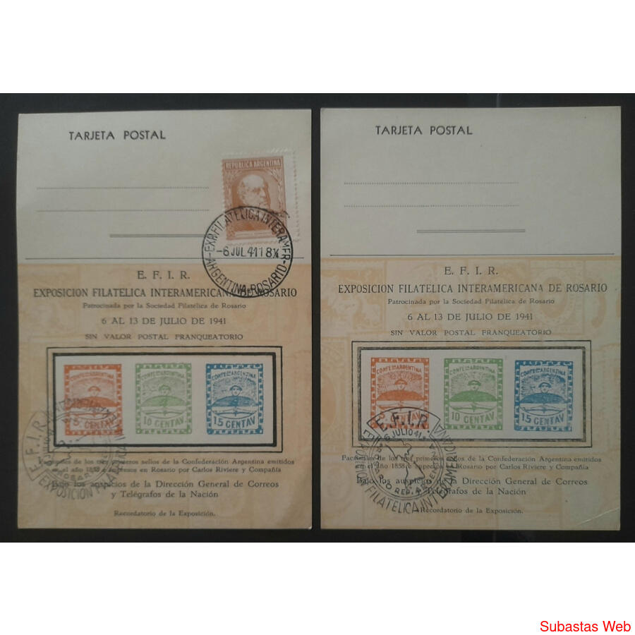 ARGENTINA 2 TARJETAS CONMEMORATIVAS EXPOSICIÓN EFIR 1941