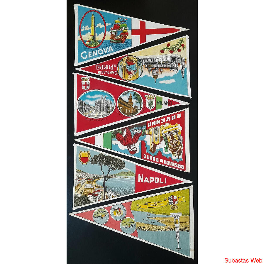 ITALIA 12 ANTIQUÍSIMOS BANDERINES REGIONALES TELADOS. LUJO