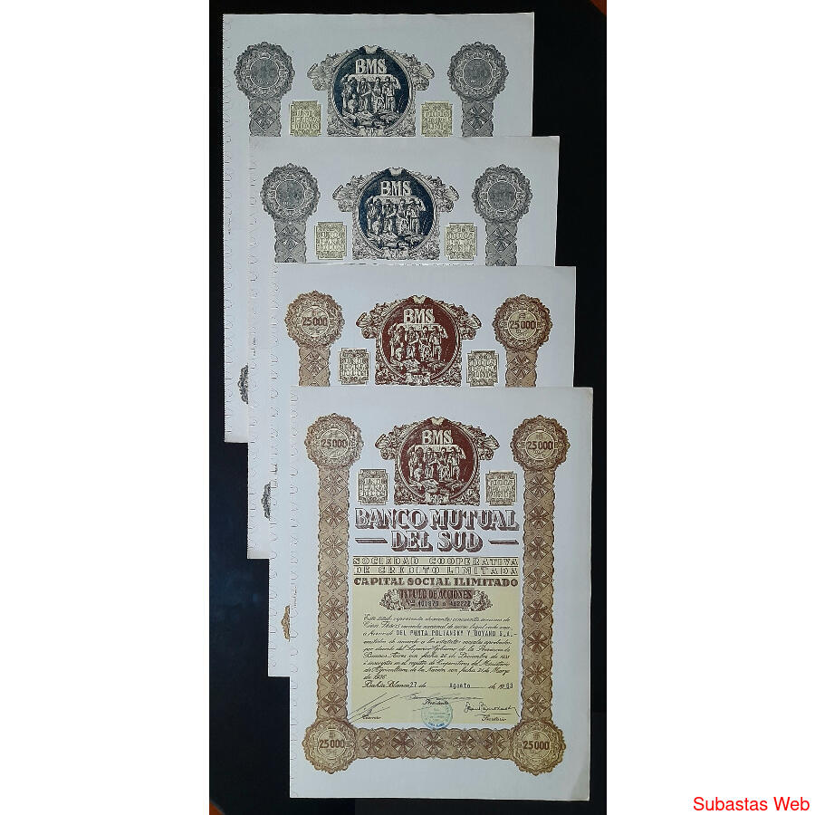 ARGENTINAS 5 ACCIONES AL PORTADOR *BANCO MUTUAL DEL SUD* @4