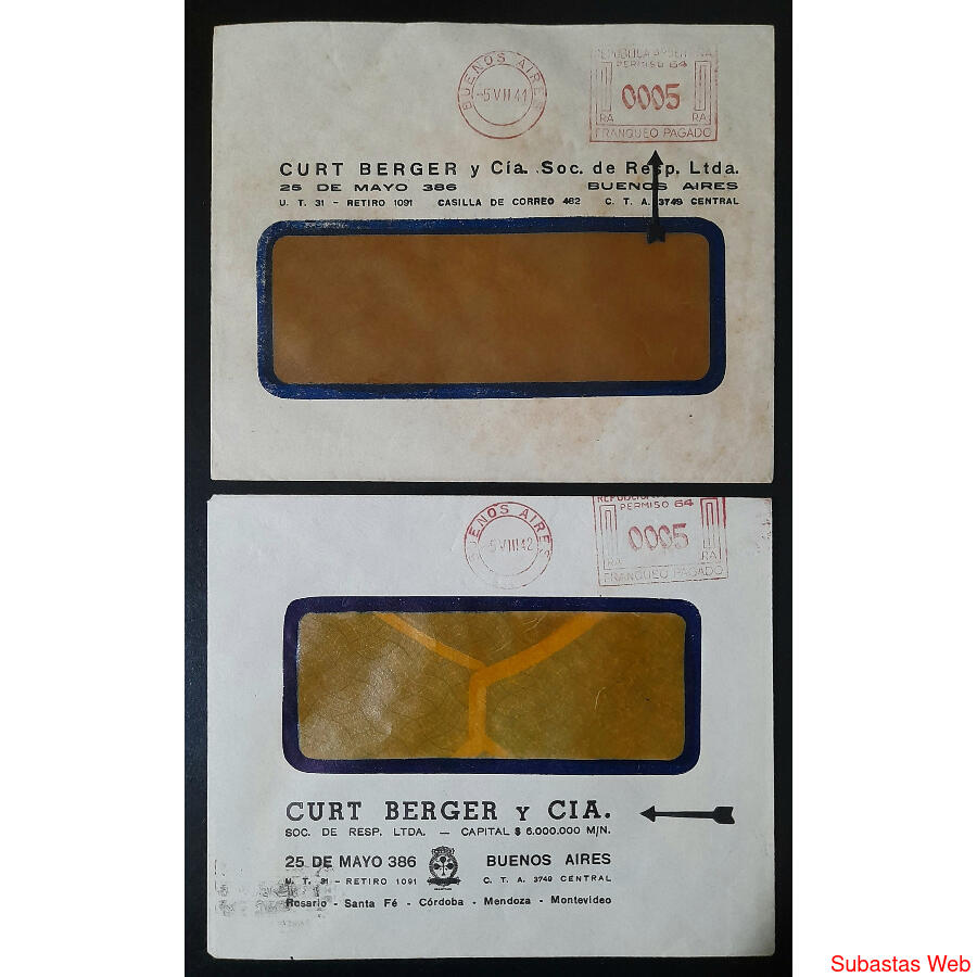 ARGENTINA 1941 - 2 SOBRES CURT BERGER y Cia. **PERMISO 64**