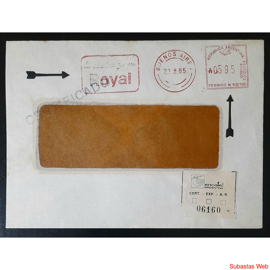 ARGENTINA 1985 SOBRE DE POLVO ROYAL **PERMISO 1516**